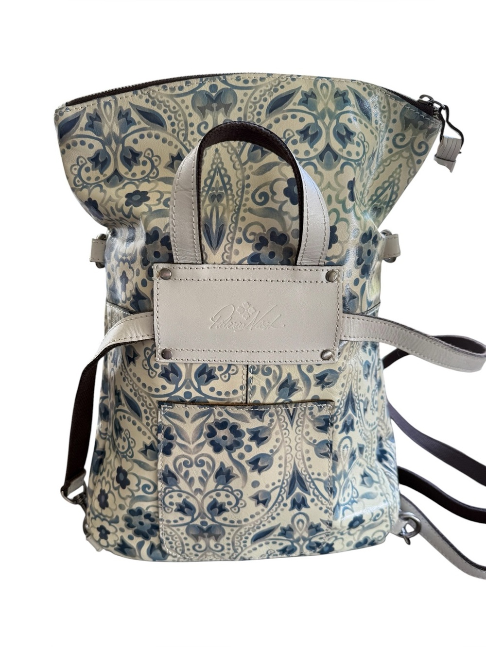 Patricia Nash Luzille Italian Folklore Blue Cream Convertible Backpack Crossbody